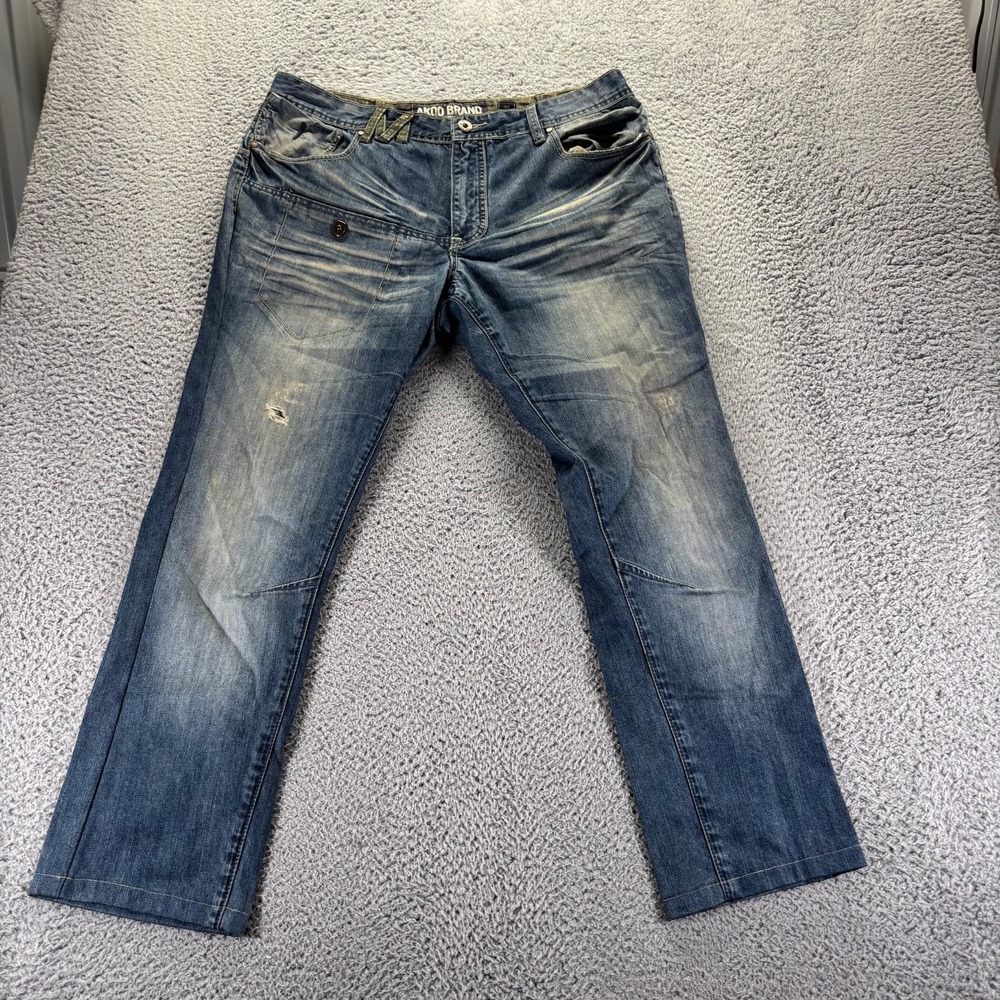 Vintage Akoo Brand Jeans Mens 38x30 Blue Dark Wash Cotton Relaxed Baggy Y2k